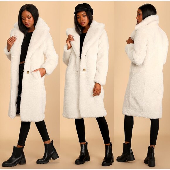 💥STUNNING💥Stepping Out in Style Cream Faux Fur Long Coat